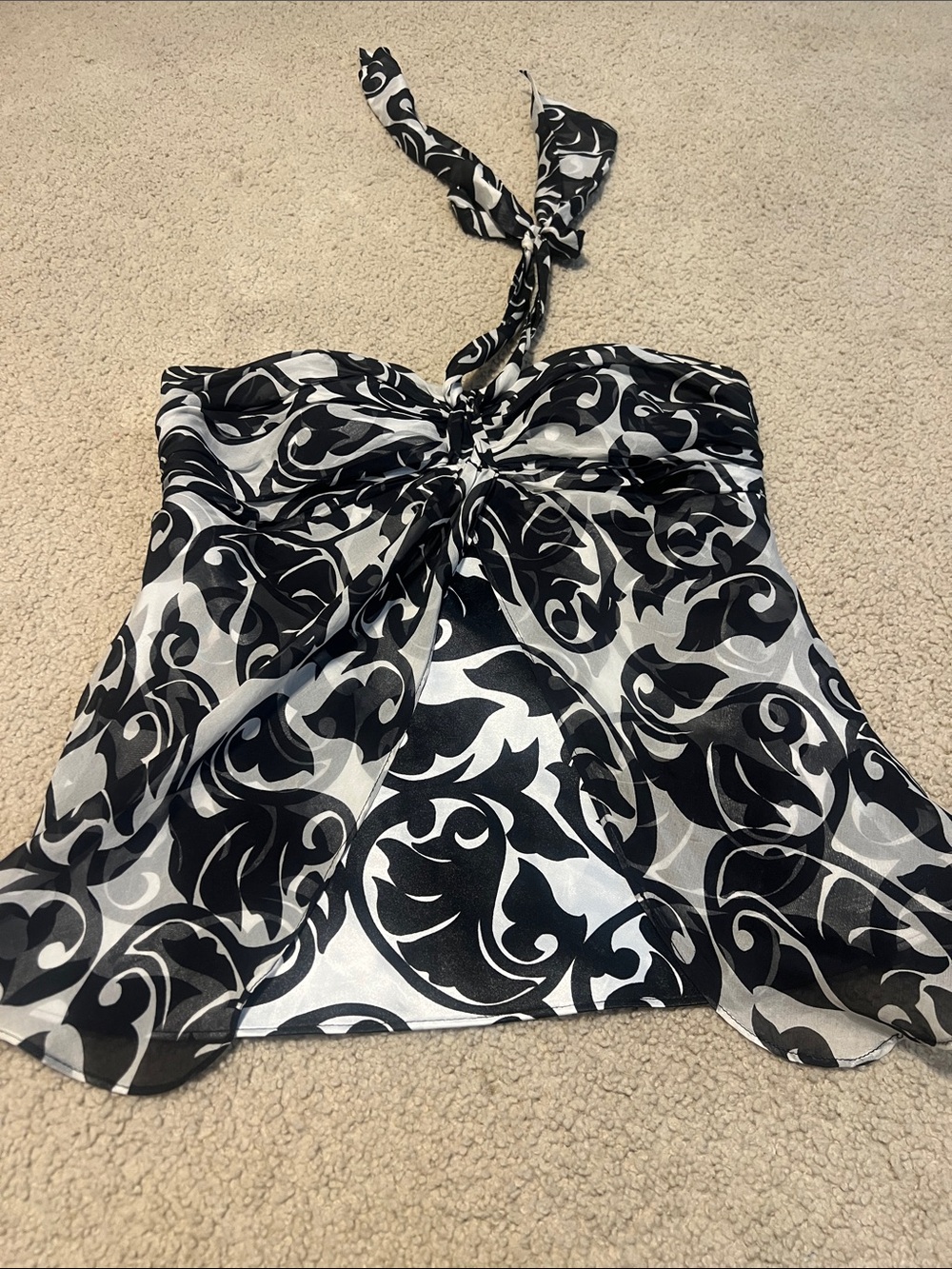 White House Black Market Black & White Swirl Halter One-Piece